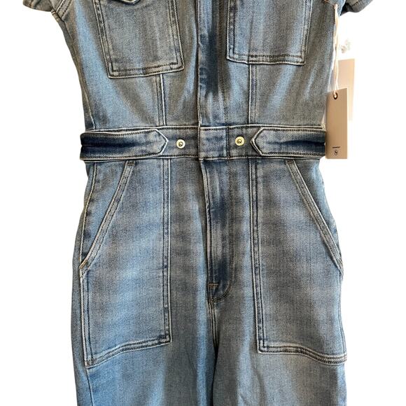 Good American Fit for Success Short Sleeve Denim Jumpsuit Blue Size Small - Picture 7 of 11